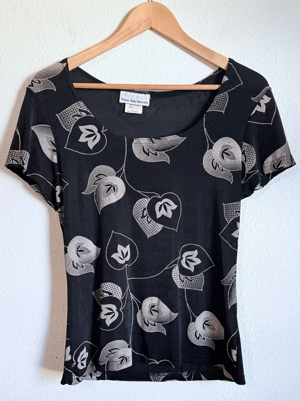 Vintage Steven Ross Naturally Patterned Clingy Short Sleeve Top 90s Whimsygoth